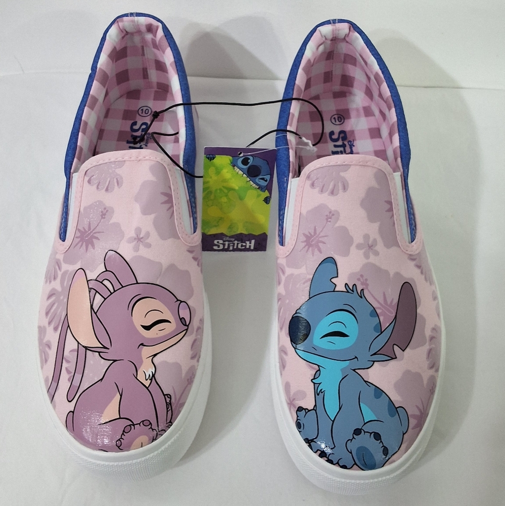Women's Disney Stitch & Angel Low Top Slip-on Sneaker, Size 10, New With Tag
